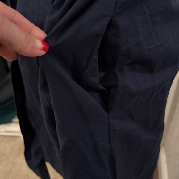 NWT Hope & Henry 100% Cotton Linen Blend Navy Blue Flutter Sleeve Tie Dress 14 - Picture 5 of 12